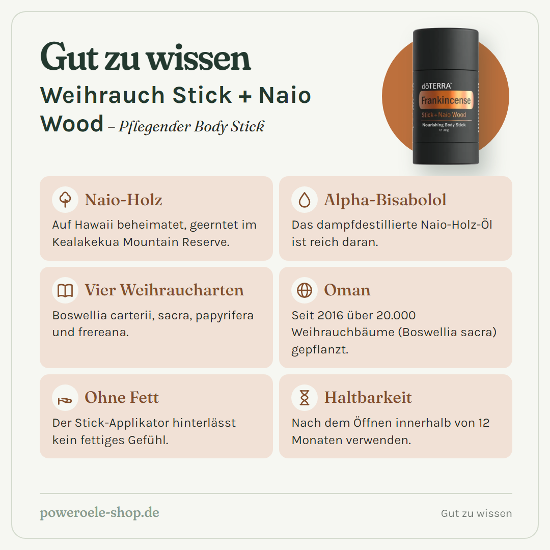 Frankincense Stick + Naio Wood - Gut zu wissen