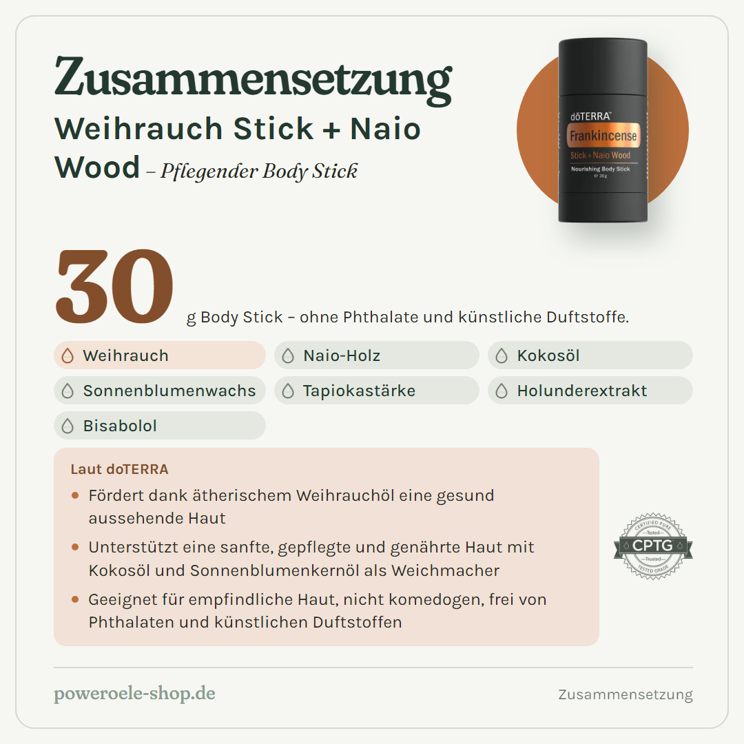 Frankincense Stick + Naio Wood - Zusammensetzung