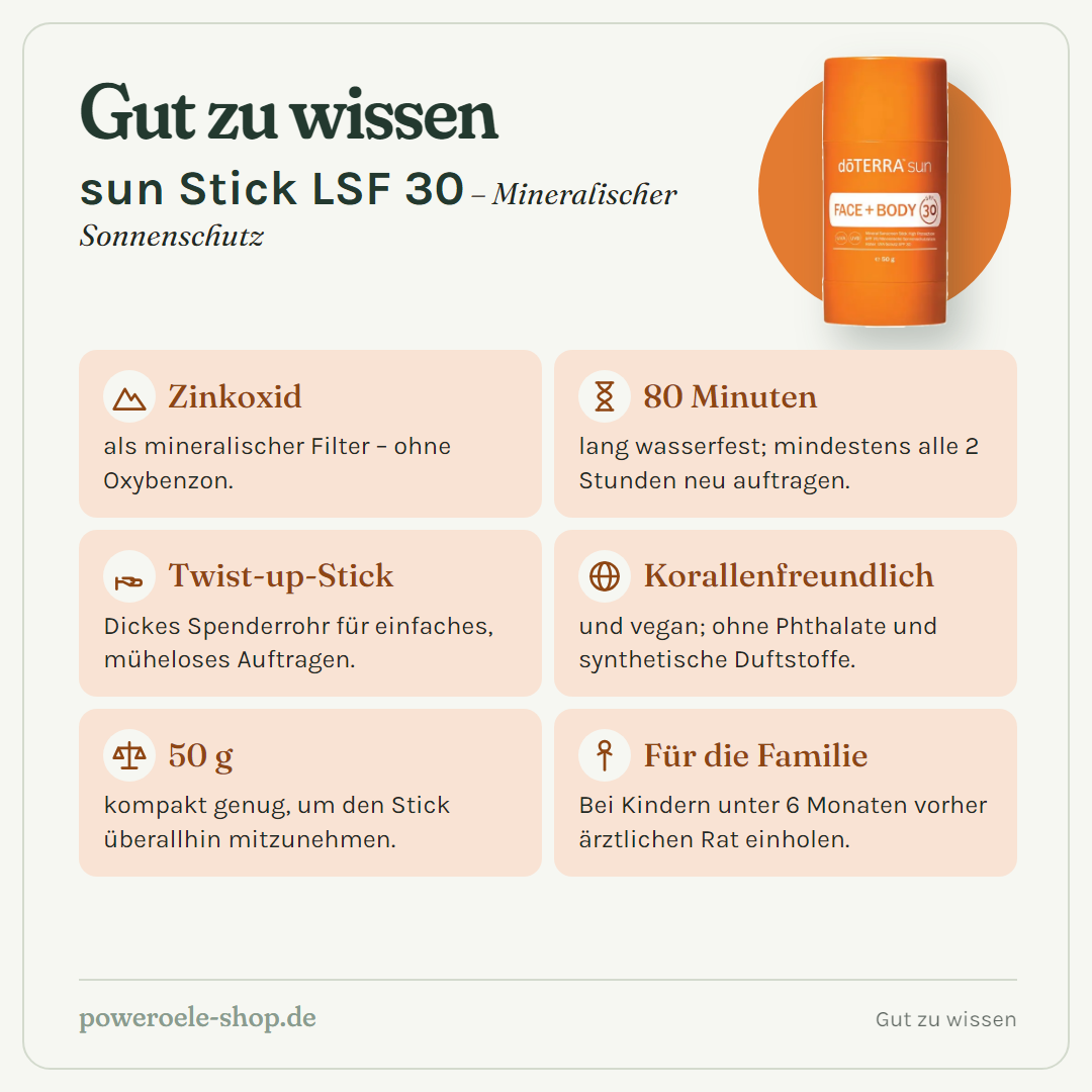 doTERRA sun Mineralischer Sonnenschutz-Stick für Gesicht und Körper - Gut zu wissen