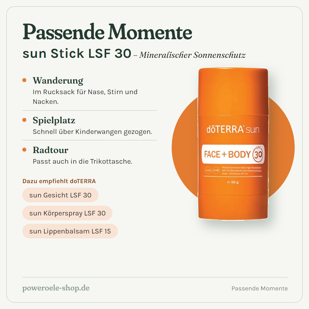 doTERRA sun Mineralischer Sonnenschutz-Stick für Gesicht und Körper - Passende Momente