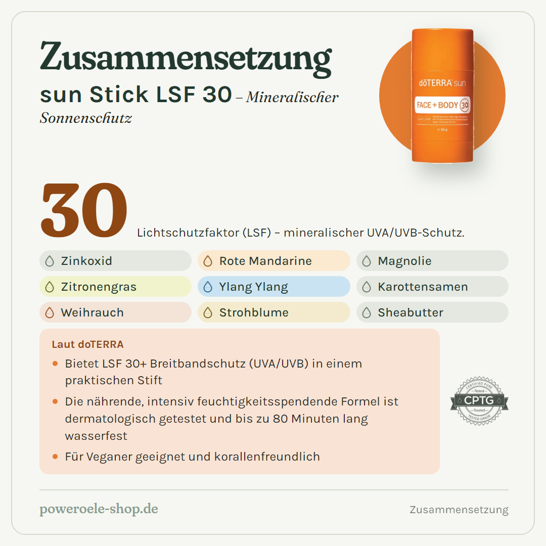 doTERRA sun Mineralischer Sonnenschutz-Stick für Gesicht und Körper - Zusammensetzung